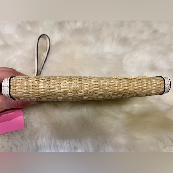 Kate Spade ♠️ Colada Pineapple Leather Wicker Straw Wristlet Wallet Purse Clutch - Picture 4 of 14